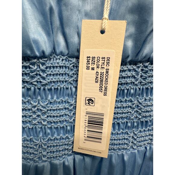 Rebecca Taylor Smocked Cotton Mini Dress Blue Size M NWT - Picture 8 of 14